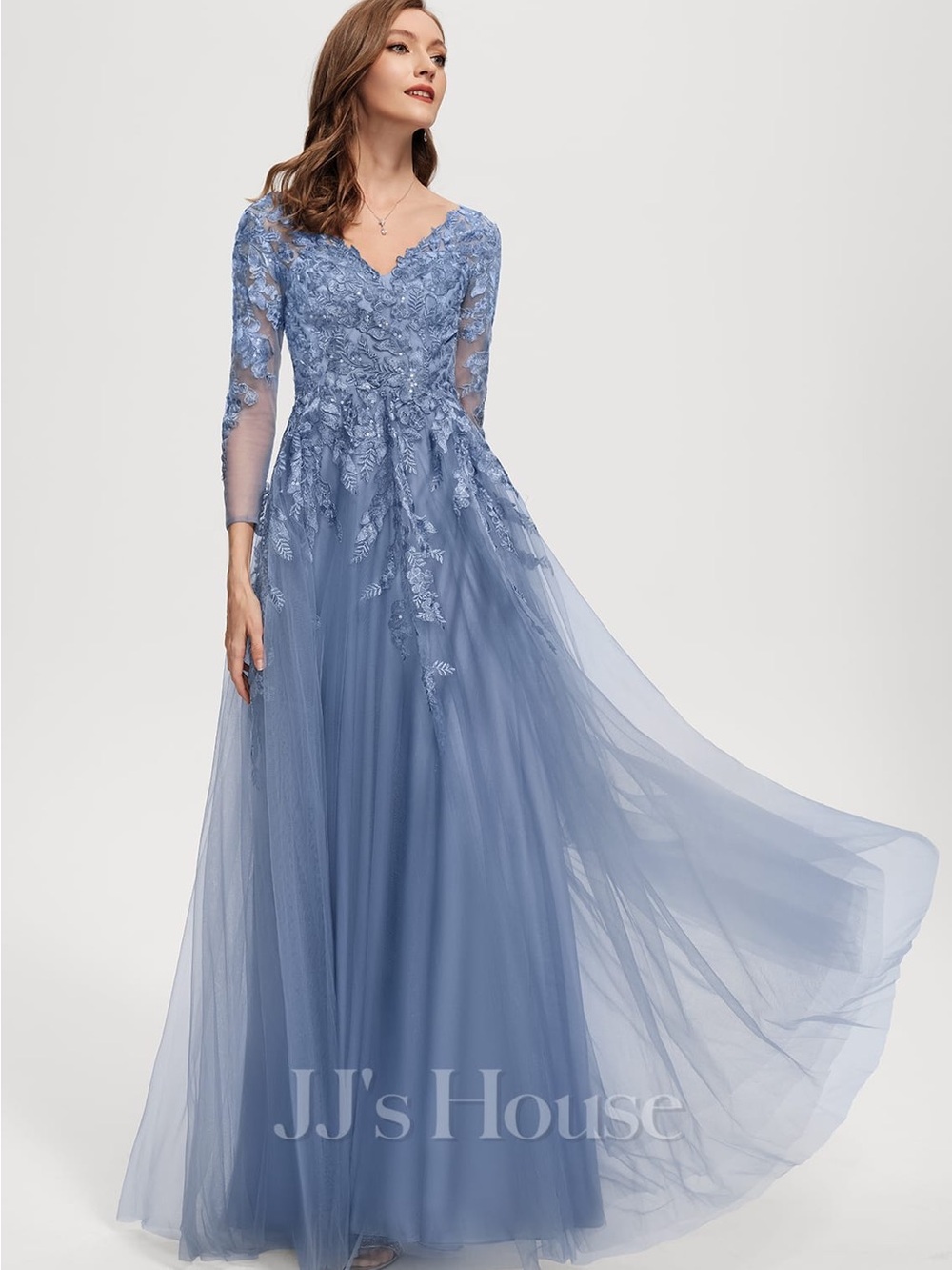 JJ's House Miasy Slate Blue Lace Maxi Dress